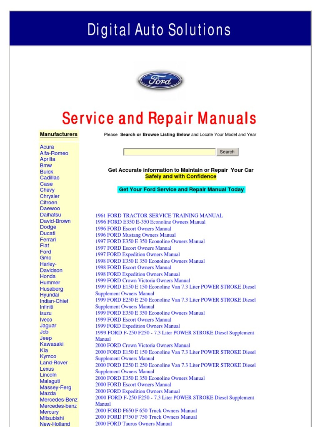 Picture of: Ford Service Repair Owners Workshop Manuals Listing  PDF