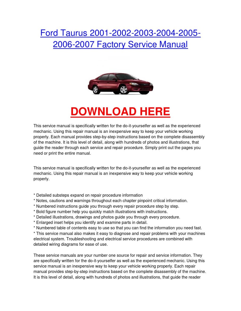 Picture of: Ford taurus        factory service