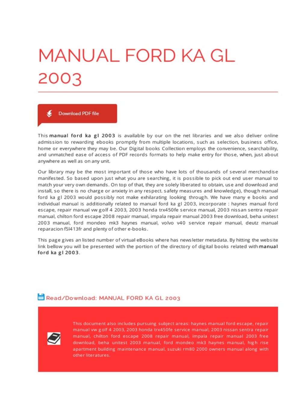 Picture of: Manual Ford Ka GL   PDF  Motor Vehicle Manufacturers  Ford