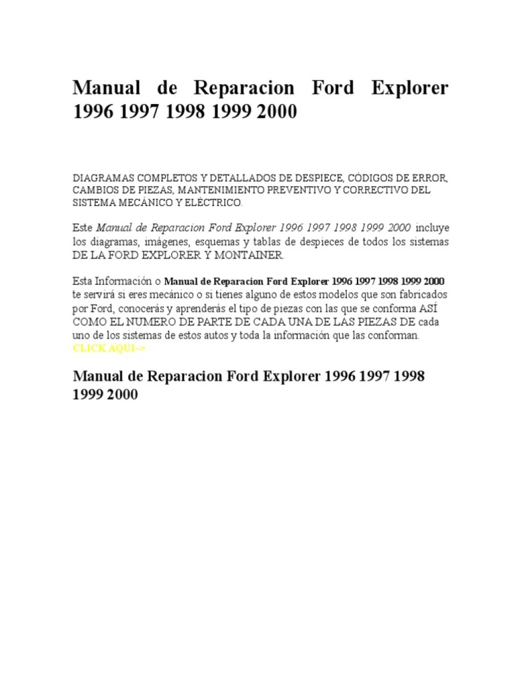 Picture of: Manual de Reparacion Ford Explorer   PDF  Coche  Eje